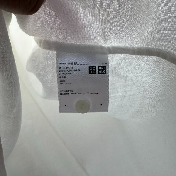 Uniqlo Linen Short Sleeve Button Up Blouse White GUC Women Size Small Hi Low Top - Picture 6 of 9